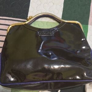Fendi Purple Glossy Clutch with Curved Top